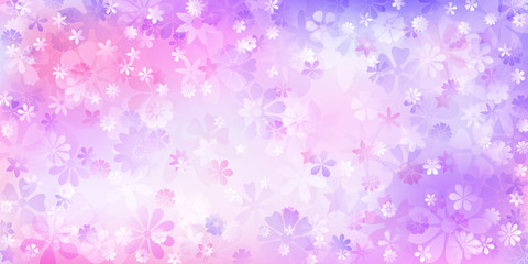 Spring background of various flowers in purple colors