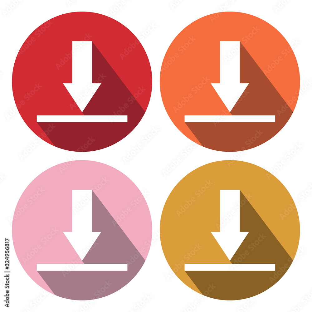 Poster download icon. upload button. load symbol. round button. vector icon in flat style with long shadow.
