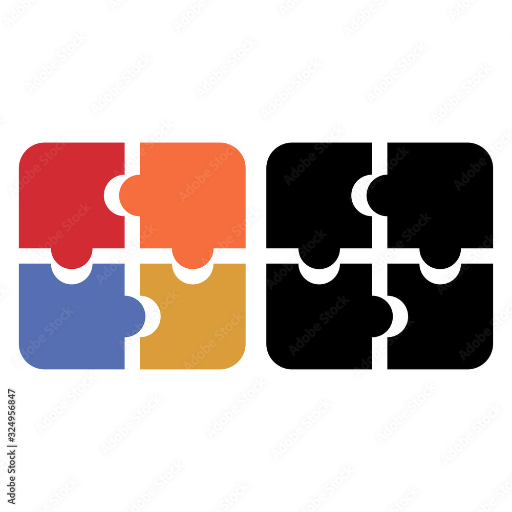 Poster puzzle flat icon - vector simple dark and colour puzzle symbol or jigsaw logo element.