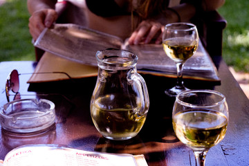 jags of wine and a menu