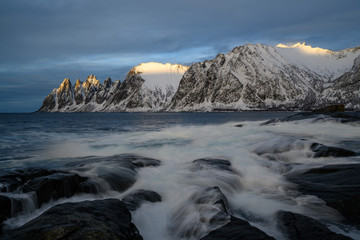 Devil's teeth in Steinfjord fjord and mountain in Northern Norway
