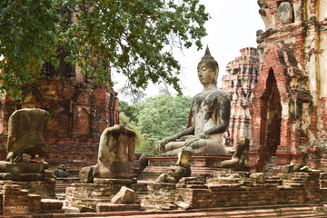buddha statue in ayutthaya thailand - obrazy, fototapety, plakaty