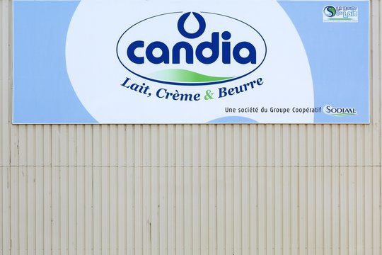 Clermont, France - June 23, 2016: Candia logo on a wall. Candia is a French dairy brand founded in 1971 and belonging to the dairy cooperative group Sodiaal