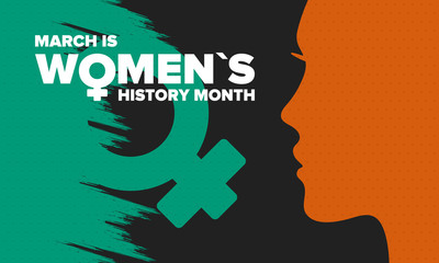 Women's History Month. Celebrated annual in March, to mark women’s contribution to history. Female symbol. Women's rights. Girl power in world. Poster, postcard, banner. Vector illustration