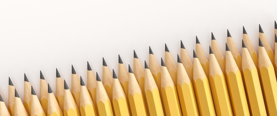 Group of sharp pencils with yellow lacquer. White background.