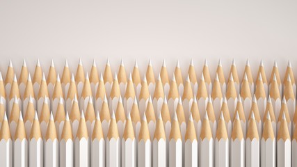 Many white pencils sorted on white background.