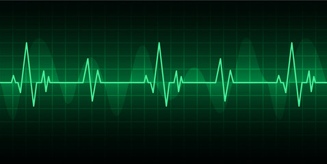 green Heart pulse monitor with signal. Heart beat. ekg icon wave