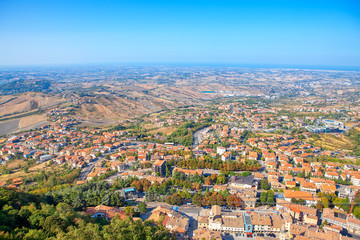 Fototapeta na wymiar View of San Marino city from the mountain