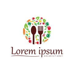 vegetable logo Design . Fresh vegetables vegetable logo healthy food shop . Circle Vegetable Food Logo