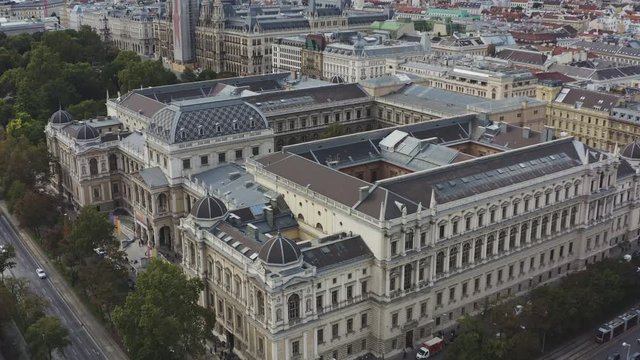 aerial flyover shot vienna austria. flying over the university of vienna to the townhall
