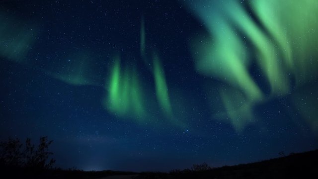 Aurora Borealis North Star Polaris Astrophotography Time Lapse Over Hills Simulated Northern Lights