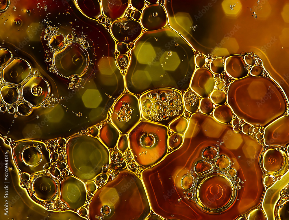Aufkleber oil and water abstract bubbles macro closeup with multicolor background and bokeh effect