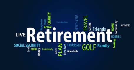 Animated Retirement Word Cloud on a Blue Background