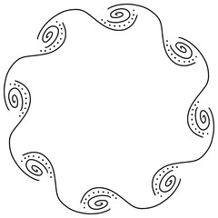 Abstract doodle frame with wavy lines, dots and spiral. Black hand drawn frame isolated on white. Vector stock illustration.
