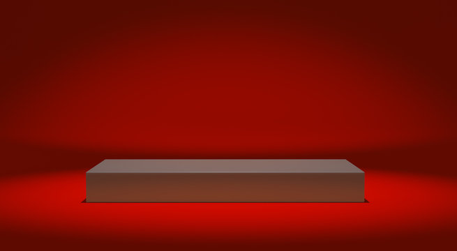 Red background and stand for displaying a design - 3D Rendering © Marius Faust