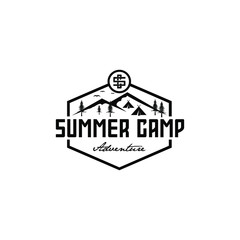 summer camp adventure badge logo design