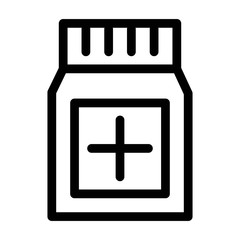 Medicine, pills bottle icon. Medical pills box symbol. Drug capsule box sign. Medicine kit, medication container illustration.