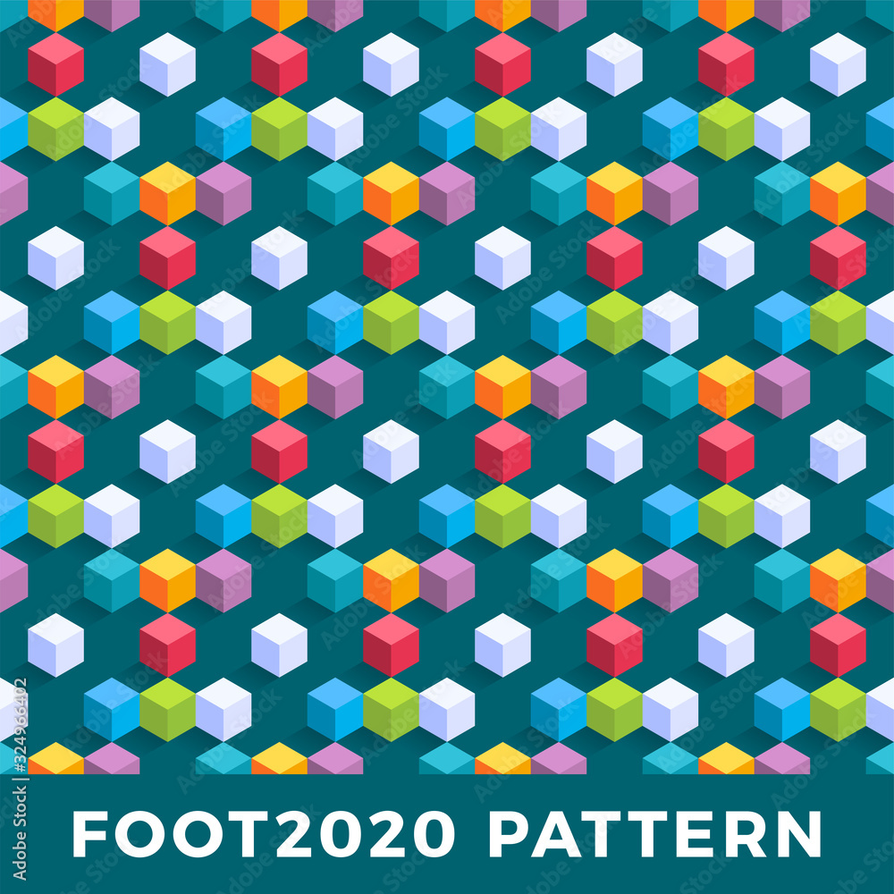 Poster cube isometric seamless pattern design. modern flat isometric vector seamless pattern background. co