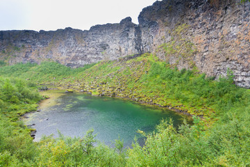 Fototapeta na wymiar Asbyrgi glacial canyon and Botnstjorn lake, Iceland