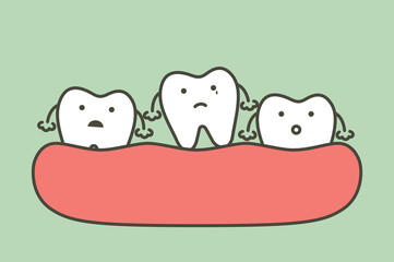loose tooth or missing teeth, tooth is fall out of the gum - dental cartoon vector flat style