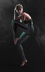 3d Illustration Flexible Woman Dancer is Posing in Studio with Clipping Path.