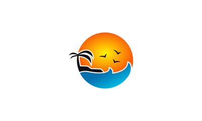 Palm Beach Sunset Logo Design Template
