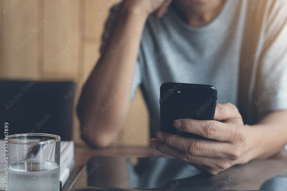 Poster man using smartphone