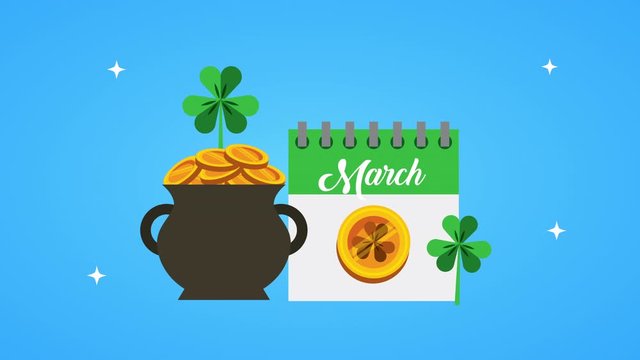 st patricks day animated card with calendar and coins