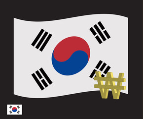 3d of The South Korean WON - KRW symbol with the Republic of Korea flag background, financial and currency symbol concept, sign symbol background, vector illustration.
