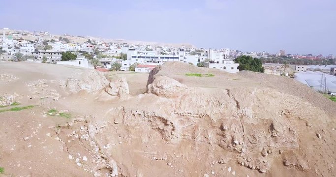 Drone shot of what remains of the wall of Jericho. 