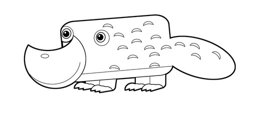 cartoon sketch drawing australian scene with happy and funny platypus on white background - illustration