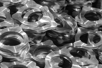 Auto car parts mechanic parts industry background black and white