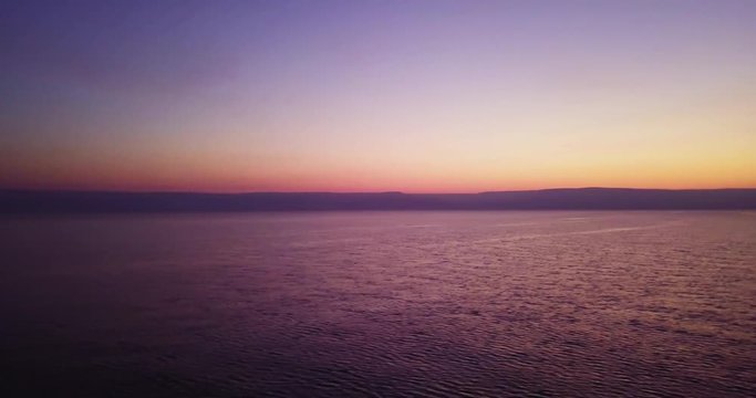 Drone over the Sea of Galilee at sunrise.