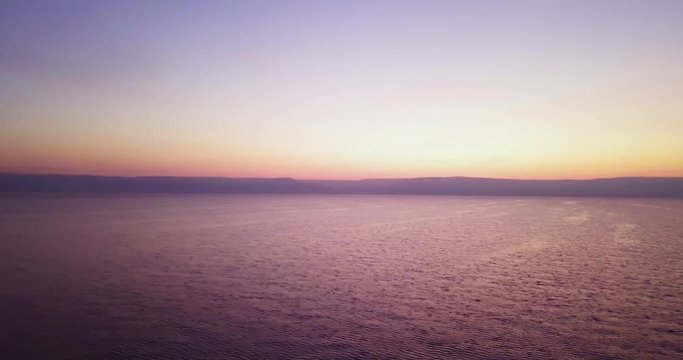 Drone over the Sea of Galilee at sunrise.