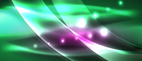 Abstract background. Shiny design neon waves with light effects, techno trendy design. Vector Illustration For Wallpaper, Banner, Background, Card, Book Illustration, landing page