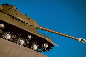 Military monument - an old tank on a pedestal