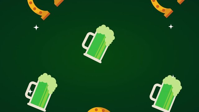 st patricks day animated card with beers and horseshoes pattern