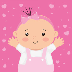 cute little baby girl with hearts decoration vector illustration design