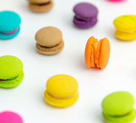 A french sweet delicacy, macaroons variety closeup.macaroon colourful texture.