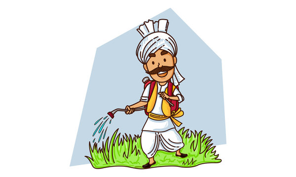 Vector cartoon illustration of haryanvi man working in farm. Isolated on  white background. Stock Vector | Adobe Stock
