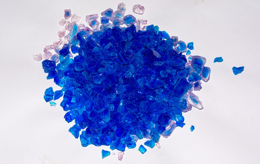Silica gel crystal granules on white background