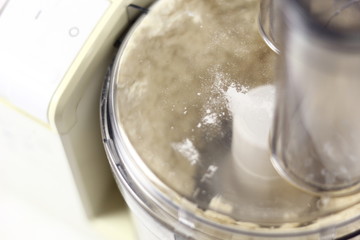 Making dough in  food processor. Making Lemon Mascarpone Pie Series.