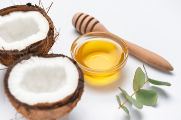 Sweet honey and coconut for spa on white background