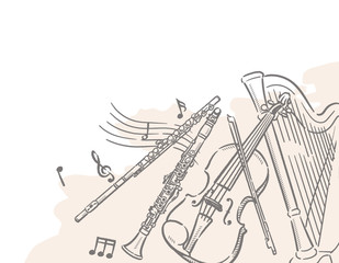 オーケストラ楽器がテーマの背景素材 © 夏妃 吉野
