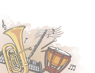 ヴァイオリンと音符 楽譜のイラスト フレーム素材 Wall Mural 夏妃 吉野