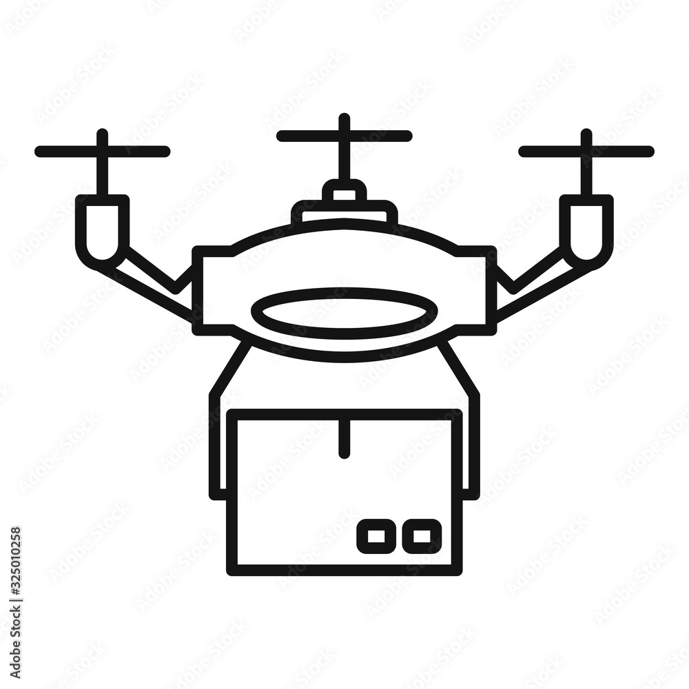 Poster box drone delivery icon. outline box drone delivery vector icon for web design isolated on white bac