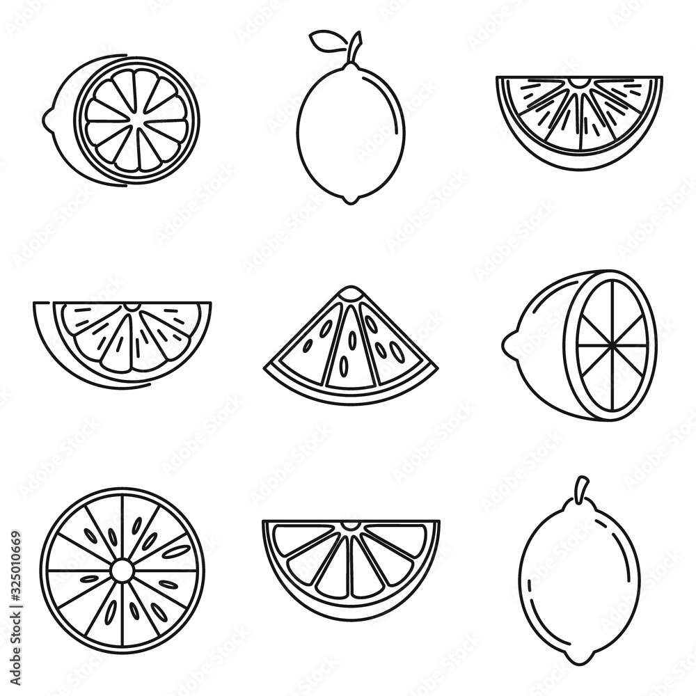 Poster tropical lime icons set. outline set of tropical lime vector icons for web design isolated on white 