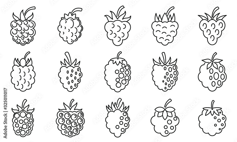 Poster raw blackberry icons set. outline set of raw blackberry vector icons for web design isolated on whit