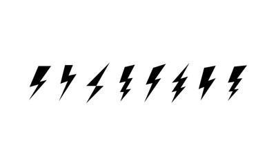 Lightning bolt black icons set. Vector illustration. Flash Electric Shock Design. Dangerous symbol icon
