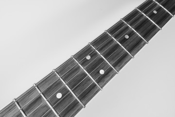 guitar neck closeup . black and white 